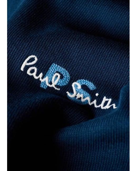 Paul Smith Blue Embroidered Logo Contrast-Collar T-Shirt for men