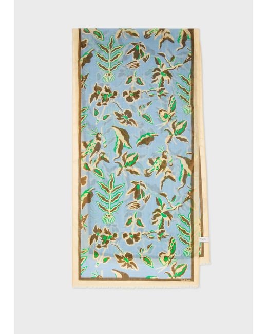 Paul Smith Green Sky 'Bohemia' Print Wool Scarf for men