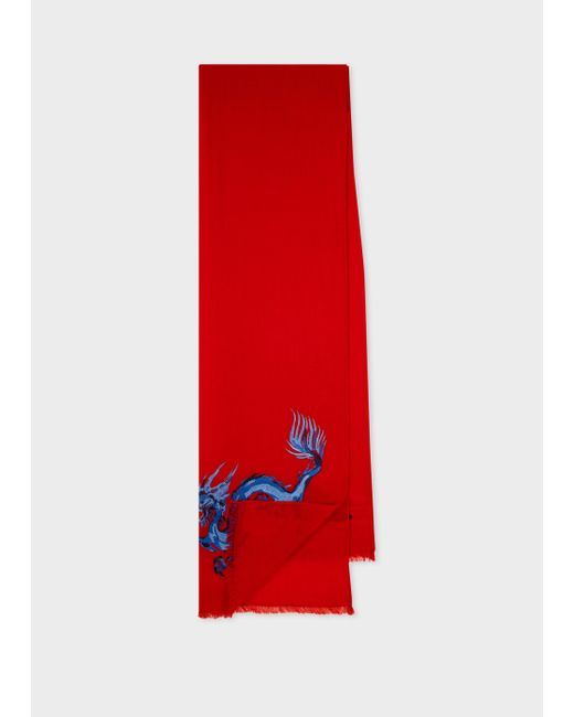 Paul Smith Red Wool 'year Of The Dragon' Scarf