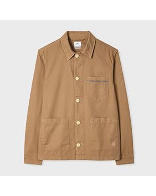 Paul Smith Natural Tan Cotton-Twill 'Stitch Stripe' Work Jacket for men