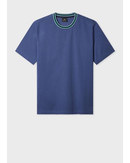 Paul Smith Blue Plated Jersey T-Shirt With Contrast Collar for men