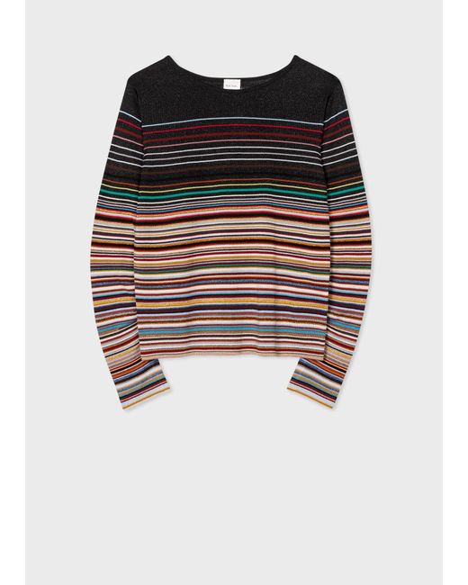 Paul Smith Black Knitted 'signature Stripe' Glitter Sweater Multicolour