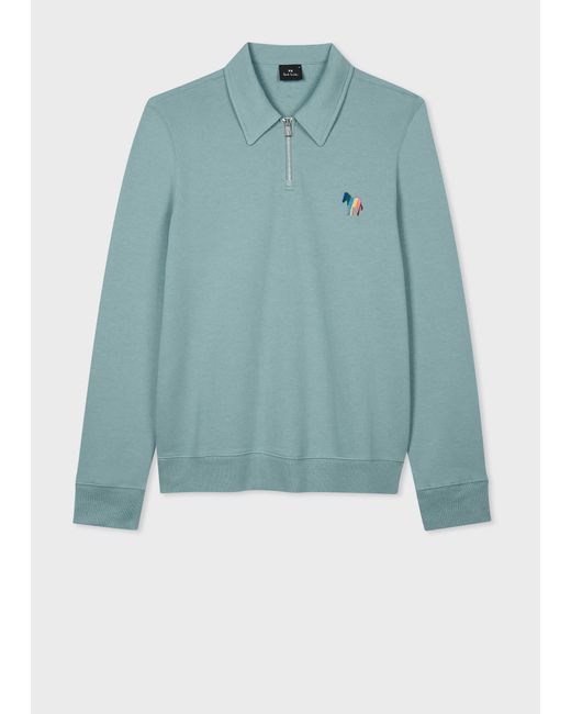 PS by Paul Smith Light Blue Cotton-linen Zip-neck Sweatshirt for men