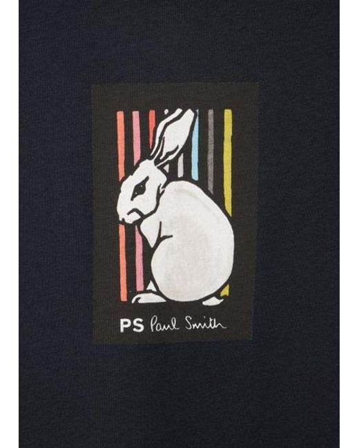 Paul Smith Blue Cotton 'Rabbit Stripe' Print T-Shirt for men