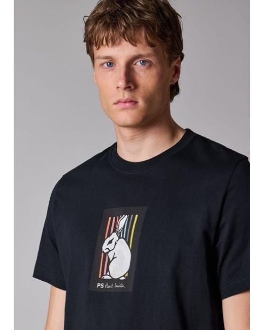 Paul Smith Blue Cotton 'Rabbit Stripe' Print T-Shirt for men