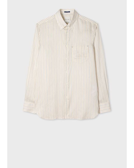 Paul Smith White Regular-Fit And Stripe Lyocell-Silk Shirt for men