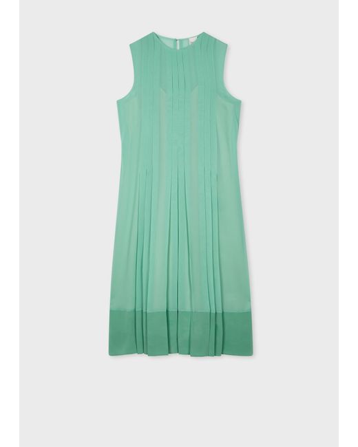Paul Smith Green Spearmint Silk Pin Tuck Dress