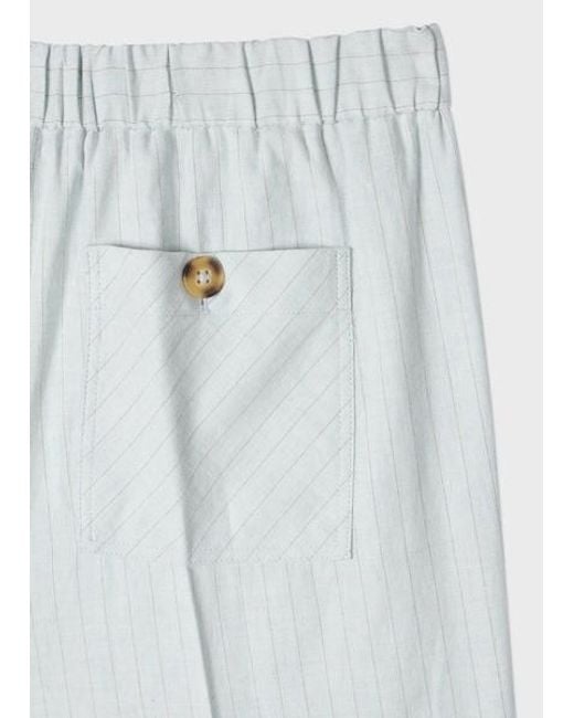 Paul Smith White Wide-Leg Pinstripe Linen-Blend Trousers
