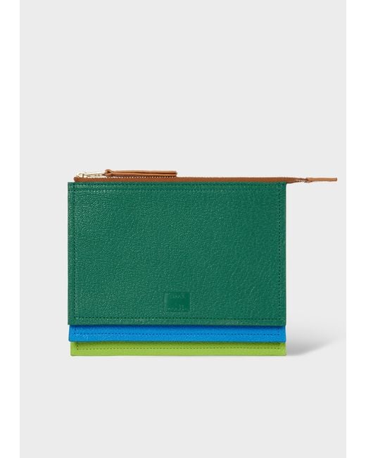 Paul Smith Green Leather Medium Concertina Zip Pouch for men