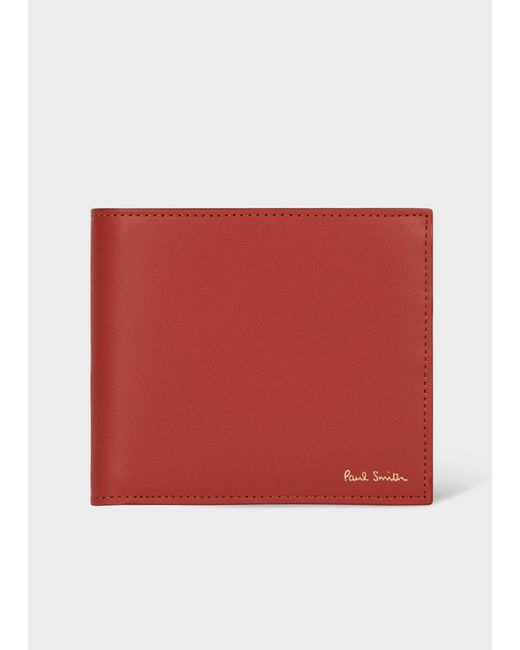 Paul Smith Red Brick Leather 'Signature Stripe' Interior Billfold Wallet for men