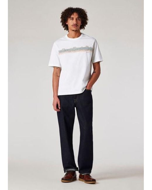 Paul Smith White 'Desert Stripe' Print T-Shirt for men