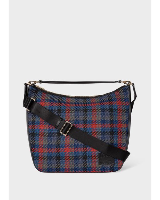 Paul Smith Blue Navy And Red Woven Check Hobo Bag