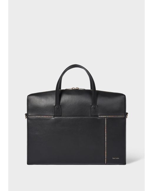 Paul Smith Black 'Signature Stripe' Trim Leather Slim Folio