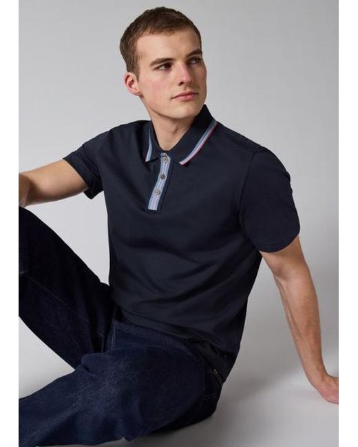 Paul Smith Blue Plated Jersey Polo Shirt With Contrast Tipping for men
