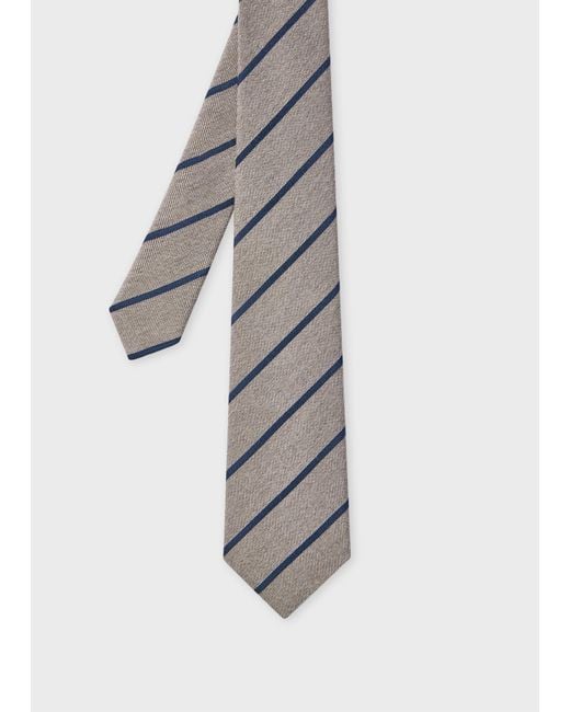 Paul Smith Gray Wool-Silk Spaced Stripe Tie for men