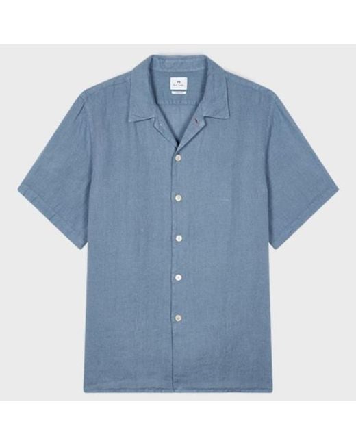 Paul Smith Blue Linen Short-Sleeve Shirt for men