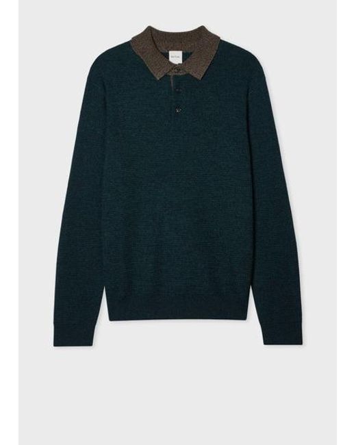 Paul Smith Blue Merino-Silk Knitted Polo Shirt for men