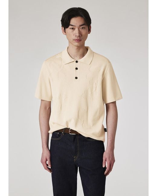 Paul Smith Natural Floral Jacquard Short Sleeve Knitted Polo Shirt for men
