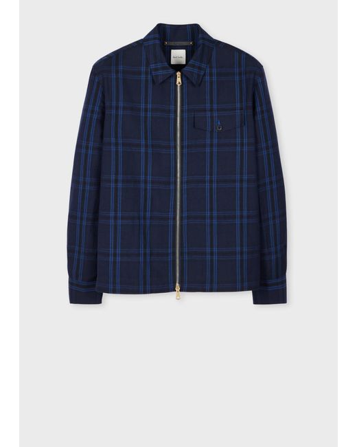 Paul Smith Blue Check Wool-Linen Zip Jacket for men