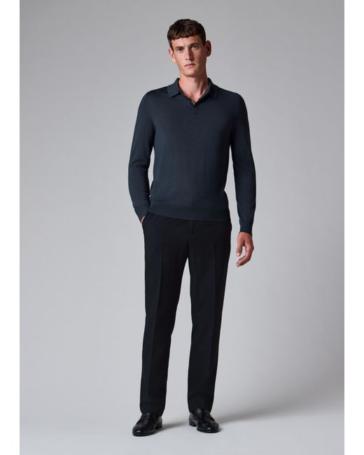 Paul Smith Blue Steel Washable Merino Wool Polo Shirt for men