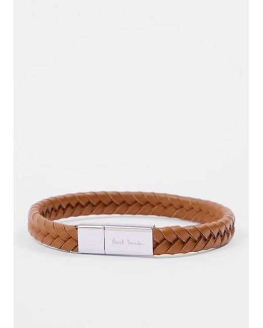 Paul Smith White Tan Braided Leather Bracelet for men