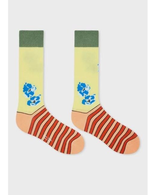 Paul Smith White Floral Stripe Socks for men