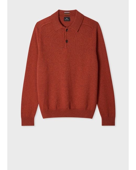 Paul Smith Red Merino Wool Long-Sleeve Polo Shirt for men