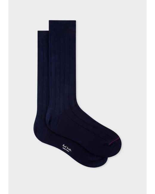 Paul Smith Navy Cotton-blend Ribbed Socks Blue for men
