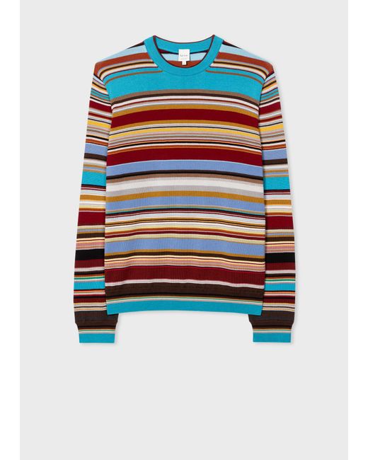 Paul Smith Blue Multi 'signature Stripe' Crew Neck Sweater Multicolour for men