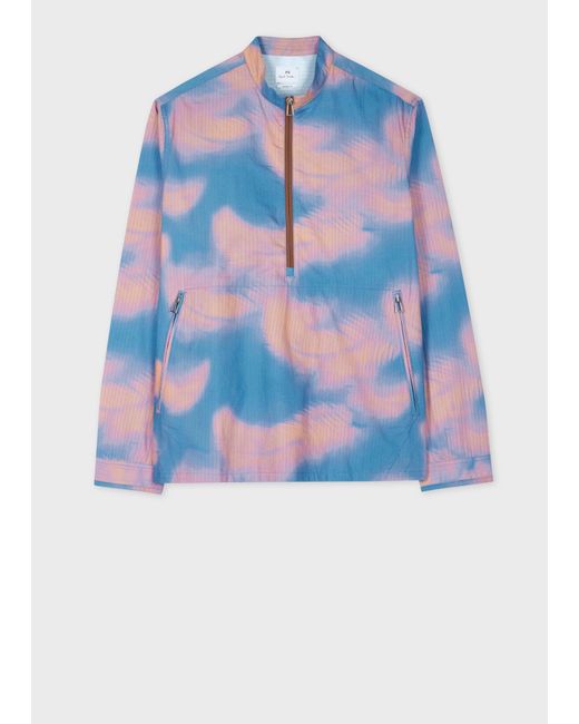 Paul Smith Blue 'Shadow Palm' Print Half-Zip Jacket for men