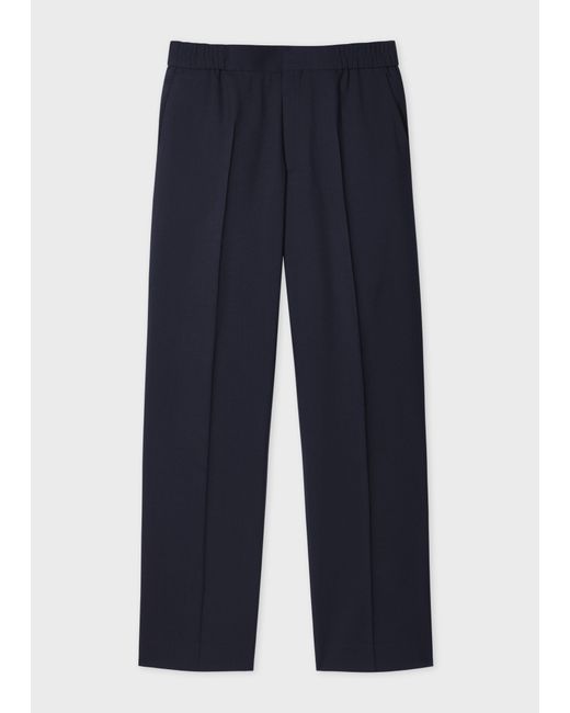 Paul Smith Blue Dark Two-Ply Hopsack Wool Elasticated-Waist Trousers for men