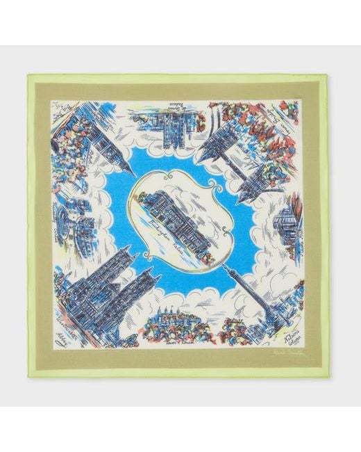 Paul Smith Blue 'London' Print Pocket Square for men