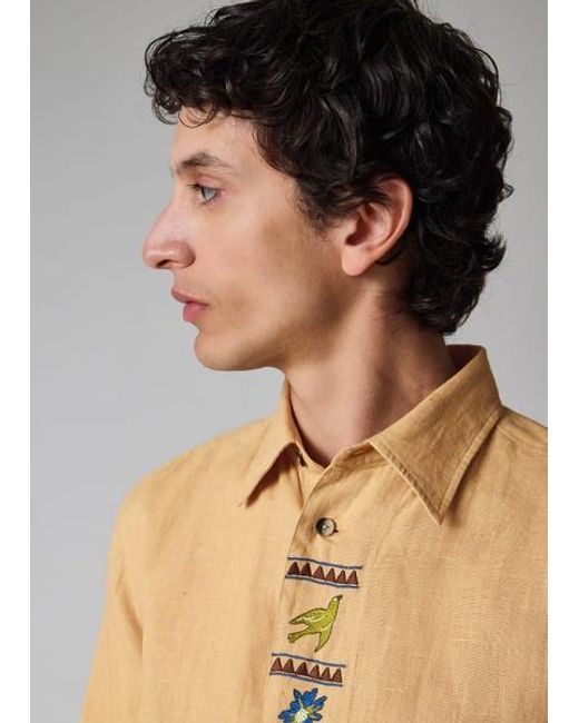 Paul Smith Orange Linen Embroidered Shirt for men