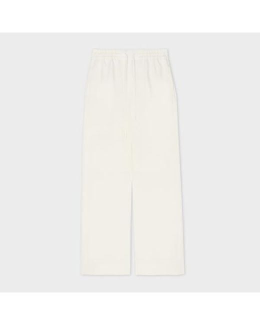 Paul Smith White Ivory Linen Wide Leg Drawstring Trousers