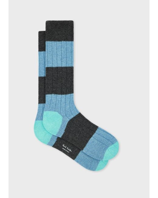 Paul Smith Blue Cashmere-Blend Stripe Ribbed Socks for men