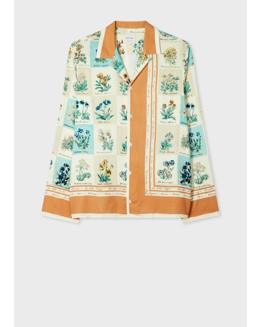 Paul Smith White Ecru 'Floral Scarf' Print Viscose Shirt for men