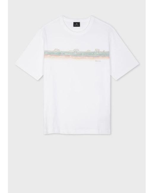 Paul Smith White 'Desert Stripe' Print T-Shirt for men