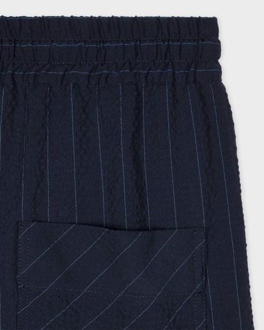 Paul Smith Blue Wool-Blend Seersucker Pinstripe Wide Leg Trousers
