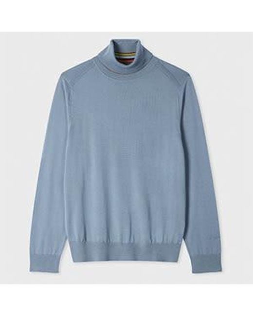 Paul Smith Blue Light Merino Wool Roll Neck Sweater for men