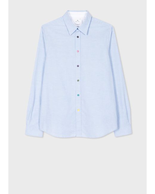 PS by Paul Smith Tailored-fit Sky Blue Organic-cotton Multi-colour Button Oxford Shirt for men