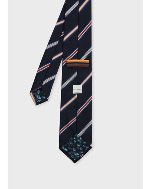 Paul Smith Blue Silk Contrast Stripe Tie for men