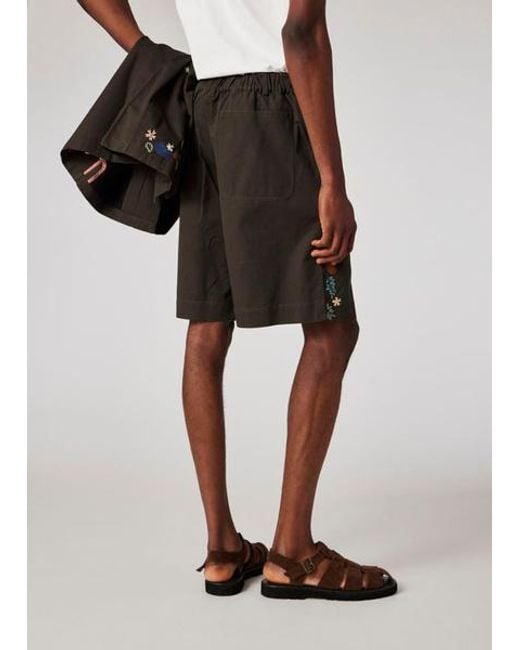 Paul Smith Black Embroidered Paisley Shorts for men