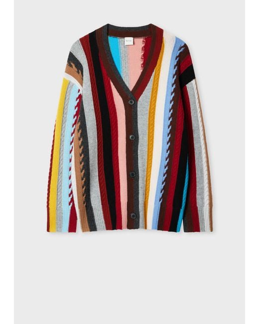 Paul Smith Red 'Signature Stripe' Knitted Oversized Cardigan