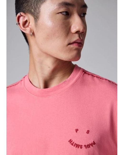 Paul Smith Pink Blanket-Stitch 'Happy' T-Shirt for men