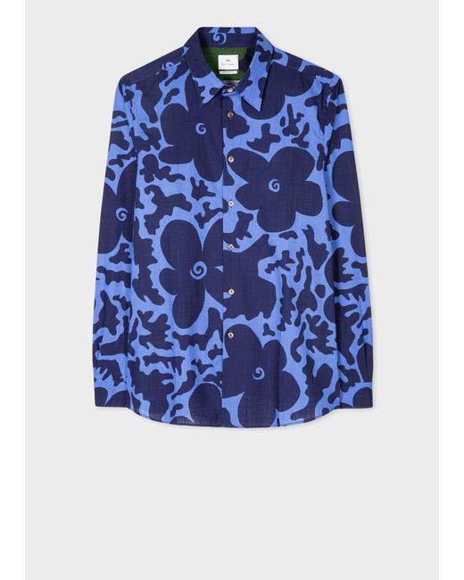 PS by Paul Smith Blue Floral Camo Cotton Shirt for men
