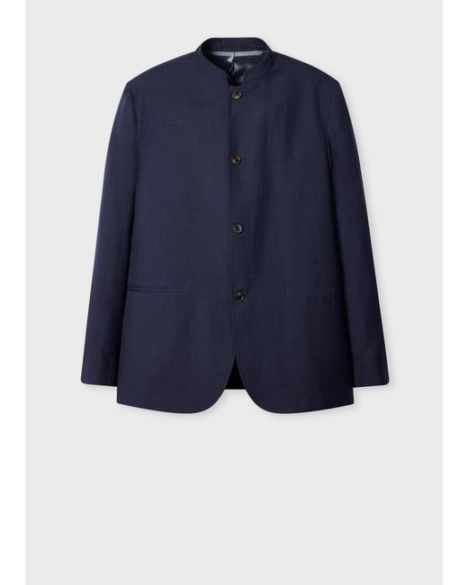 Paul Smith Blue Wool And Linen-Blend Collarless Jacket for men