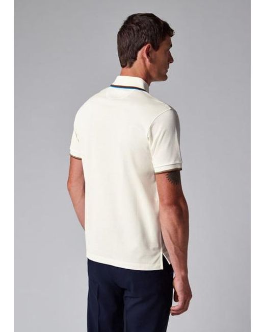 Paul Smith White Cotton 'Signature Stripe' Trim Zip Polo Shirt for men