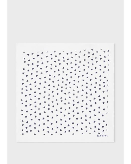 Paul Smith White 'Mini Hearts' Print Pocket Square for men