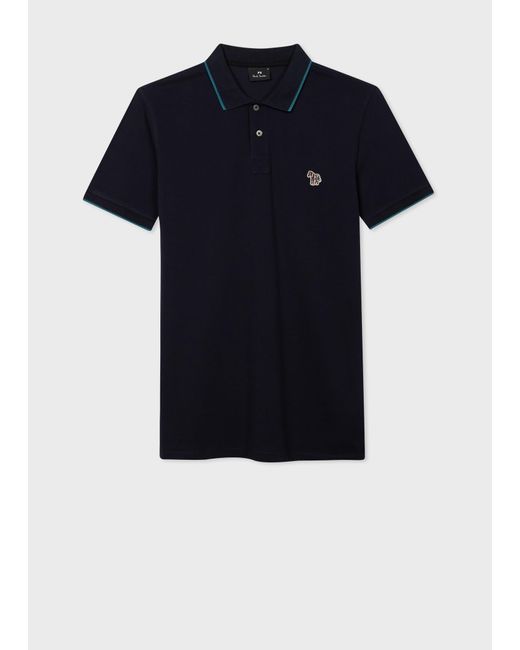 PS by Paul Smith Slim-fit Navy Zebra Logo Polo Shirt With Blue Tipping for men