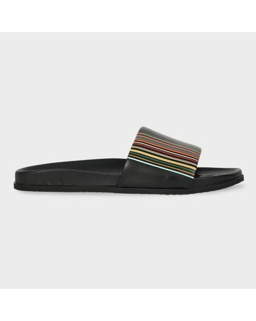 Paul Smith Black 'Signature Stripe' Leather 'Bellagio' Slides for men